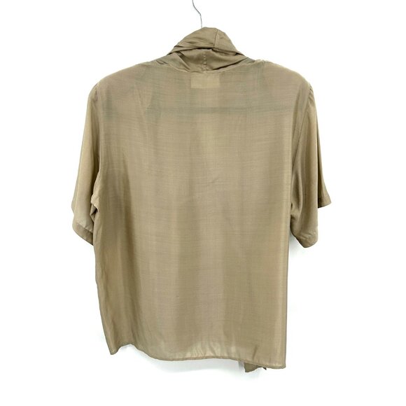 MAXMARA Champagne Beige Silk Blend Shoulder Pad Wrap Cardigan Blouse Top Size 4 - Picture 3 of 8